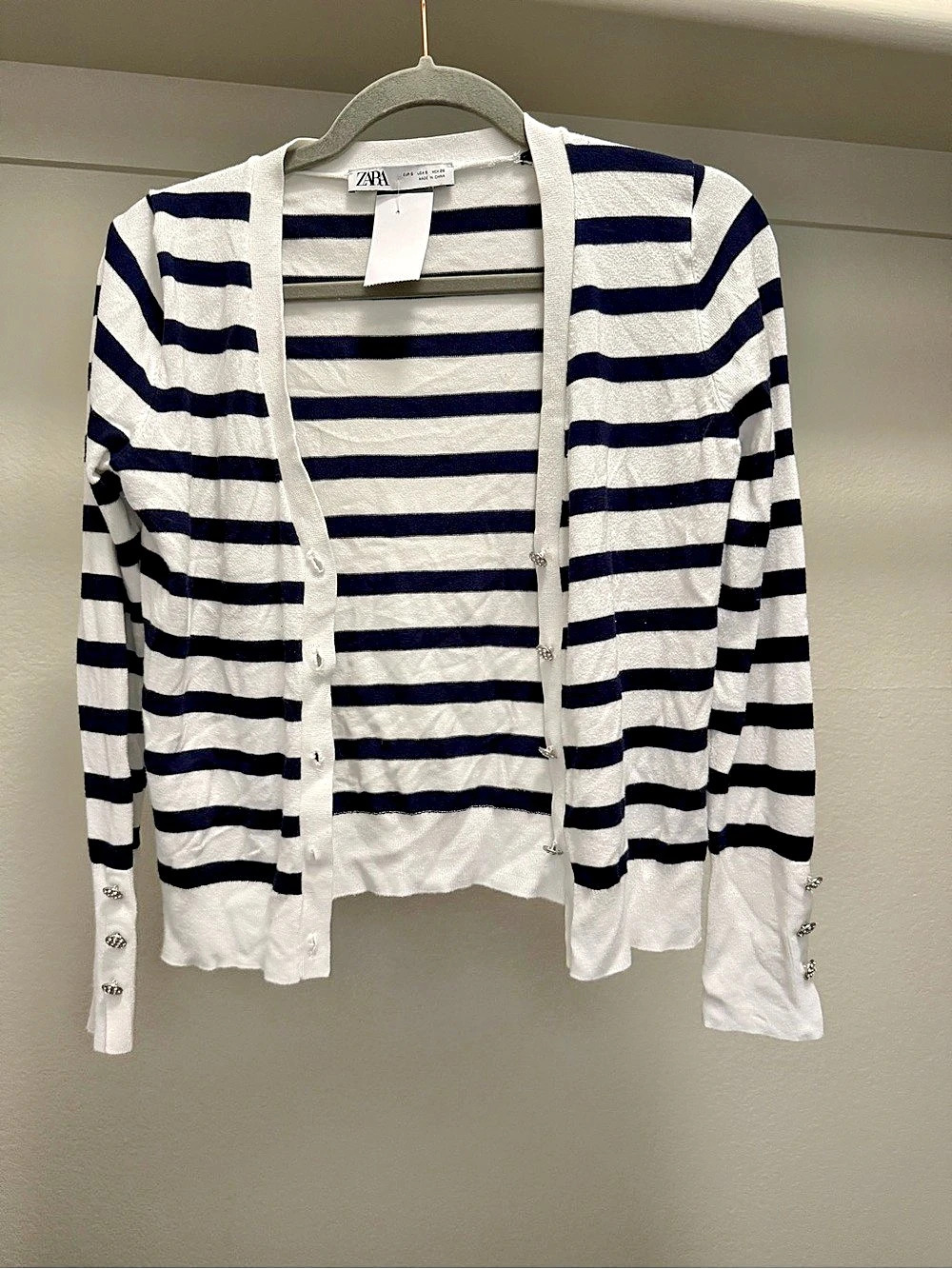 ZARA Striped Cardigan in White & Blue Size Small NWT